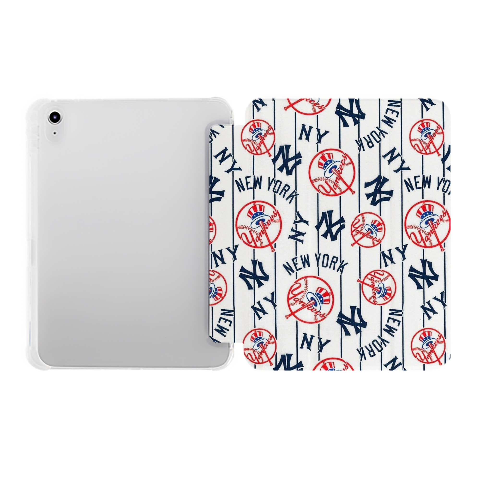 New York Yankees 219 Premium Tri-Fold PU Leather & Silicone IPad Case With Pencil Slot – Fits 9.5,10.5,10.9 – Adjustable Stand, Slim, Protective